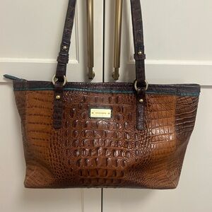 Brahmin Tan and Brown Croc-Embossed Tote